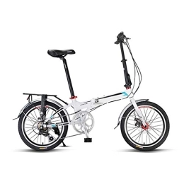 LLF Bike LLF Folding Bike, 20 Inch Wheels 7 Speed Bicycle Full Suspension ​​Gears Dual Disc Brakes Aluminum Alloy Big Wheels Lightweight Mini Folding Bicycle Suitable for Height 145cm-185cm (Color : White)