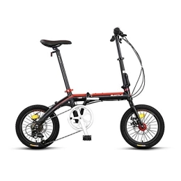 LLF Folding Bike for Adults Men and Women, 7 Speed Lightweight Mini Folding Bike for Adult Students Teenagers Leisure (Color : Red, Size : 16in)