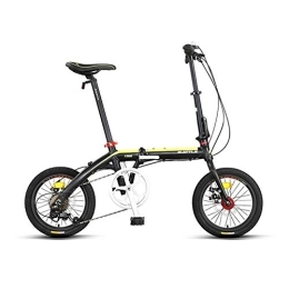 LLF Folding Bike LLF Folding Bike for Adults Men and Women, 7 Speed Lightweight Mini Folding Bike for Adult Students Teenagers Leisure (Color : Yellow, Size : 16in)