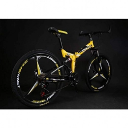 Llpeng Bike Llpeng 26-Inch Folding Bike, Variable-Speed Mountain Bike, Double Shock Absorption, Disc Brake, Soft Tail One-Wheel Bicycle (Color : Yellow, Size : 21)
