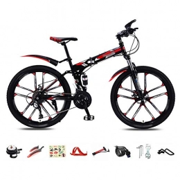Llpeng Folding Bike Llpeng Foldable Bicycle 26 Inch, 30-Speed Folding Mountain Bike, Unisex Lightweight Commuter Bike, MTB Full Suspension Bicycle with Double Disc Brake (Color : Red, Size : A wheel)