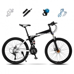 Llpeng Folding Bike Llpeng Folding Mountain Bike, 27-Speed Full Suspension Bicycle, 24 Inches, 26 Inches, Off-road MTB Bike, Unisex Foldable Commuter Bike, Double Disc Brake (Color : White, Size : 26'')