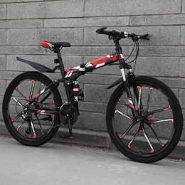 Llpeng Folding Bike Llpeng Mountain Bike Folding Bikes, 27-Speed Double Disc Brake Full Suspension Bicycle, 26 Inch Off-Road Variable Speed Bikes for Men And Women (Color : Red)