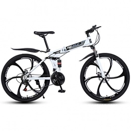 LOISK Folding Bike LOISK Mountain Bike Bicycle 26 Inches High Carbon Steel Bold Suspension Frame Bicycles 21 Speed ​​Gears Disc Brakes Mountain Bicycle For Cycling Outdoor Lightweight Foldable Bike, White 6K, 21 Speed
