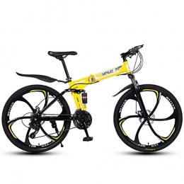 LQLD Folding Bike LQLD Adult Mountain Bikes, High Carbon Steel Thickened Frame Folding Bicycles Anti-Skid Tires Make The Ride Stable And Strong Grip Suitable for Cycling Enthusiasts, Office Workers, Yellow, 21 speed