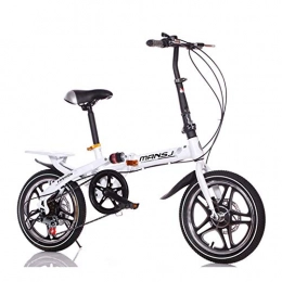 LQLD Bike LQLD Folding Bicycles, Speed Mountain Bike 16In Carbon Steel Mountain Bicycle Speed Design Increases The Braking Effect Riding Safer, White