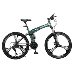 LQLD Bike LQLD Folding Bicycles, Steel Carbon Mountain Bicycles Double Shock Absorption System 24 Speed Adult Mountain Bikes Waterproof Sealed Bottom Bracket, Green