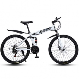 LQLD Bike LQLD Mountain Trail Bike, Spoke Wheel Adult Mountain Bikes Fold at Any Time Save Space Folding Bicycles Front And Rear Double Shock Absorber Design Riding More Comfortable, White, 24 speed