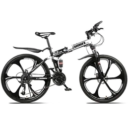 LSCC Folding Bike LSCC Adult Mountain Bike, 26 inch Wheels, Mountain Trail Bike High Carbon Steel Outroad Folding Bicycles, 21-Speed Bicycle Full Suspension MTB ​​Gears Dual Disc Brakes Mountain Bicycle, White