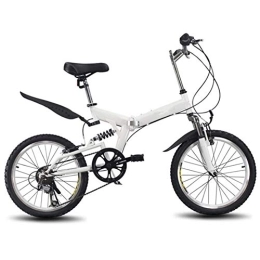 LVTFCO Folding Bike LVTFCO Bike Portable light bicycle, 6-speed Folding bicycle, Front and rear shock-absorbing high-carbon steel frame, Anti-skid rubber tires, for adult students, White