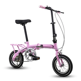 LXJ Folding Bike LXJ 12-inch Lightweight Portable Folding Bicycle Adult bicycle road bike With Adjustable Handlebars And Comfortable Saddle Suitable for children and women Pink