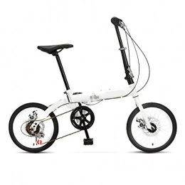 LXJ Folding Bike LXJ 16-inch Folding Bicycle, High-carbon Steel Frame, 6-speed Shock-absorbing Mechanical Disc Brake, Suitable For Adult Men And Women, City Bikes, White