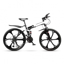 LXJ Folding Bike LXJ 26-inch Folding Mountain Bike, Double Disc Brakes, Double Shock Absorbers, 24 Speed, Durable, Bicycle Road Bike, Black And White