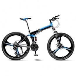 LXJ Folding Bike LXJ Folding Mountain Bike 24-speed Road Bike, Disc Brake, Double Shock Absorber, High Carbon Steel Frame (color: Black And Blue, Size: 26 Inch Wheels)