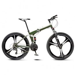LXJ Bike LXJ Folding Mountain Bike 24-speed Road Bike, Disc Brakes, Dual Shock Absorbers, High Carbon Steel Frame (color: Army Green, Size: 26 Inch Wheels)