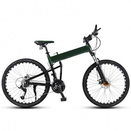 LXJ Bike LXJ Folding Mountain Bike Aviation Aluminum Frame, 27-speed, Dual Disc Brakes, Shock Absorption (color: Dark Green, Size: 26-inch Wheels)