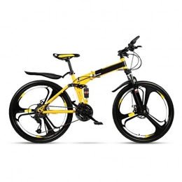 LXJ Bike LXJ Folding Mountain Bike High-carbon Steel Frame, 24 Speed, Dual Disc Brakes, Dual Shock Absorption (color: Yellow, Size: 26-inch 3 Cutter Wheels)