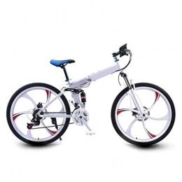 LXJ Folding Bike LXJ High-carbon Steel Folding Mountain Bike, 26-inch One-wheel Adult Student 24 Speed, Double Suspension And Double Disc Brakes, Outdoor Off-road