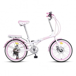 LXJ Bike LXJ Lightweight High-carbon Steel Folding City Bike, 20-inch Adult Student Female 7-speed Mechanical Disc Brake (pink)