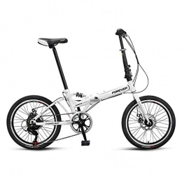 LXLTLB Folding Bike LXLTLB Folding City Bicycle Unisex Student 20 Inches, Variable Speed Small Folding Bike Portable Adjustable Foldable Bike, White