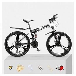 LXLTLB Bike LXLTLB Folding Mountain Bike 30 Speed Adult Unisex Folding Dual Suspension Universal Wayfarer Shock-Absorbing Off-Road Folding City Bicycle 24 / 26in, Black and white, 26 inches