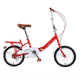 LYRONG Folding Bike LYRONG 16 Inch Folding Bike, Single Speed Low Step-Through Steel Frame Foldable Compact Bicycle with Rack Comfort Saddle Urban Riding and Commuting, Red