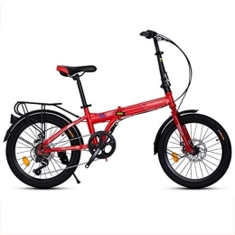 LYRONG Bike LYRONG 20 Inch Folding Bike, 7 Speed Low Step-Through Steel Frame Foldable Compact Bicycle with Comfort Saddle and Rack for Adults, Red