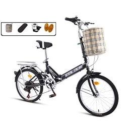 LYRONG Folding Bike LYRONG 20 Inch Folding Bike, 7 Speed Low Step-Through Steel Frame Foldable Compact Bicycle with Comfort Saddle Carrying Bag and Rack, Black-A