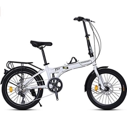 LYRONG Folding Bike LYRONG 20 Inch Folding Bike, 7 Speed Low Step-Through Steel Frame Foldable Compact Bicycle with Fenders Comfort Saddle and Rack, White