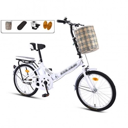 LYRONG Folding Bike LYRONG 20 Inch Folding Bike, Single Speed Low Step-Through Steel Frame Foldable Compact Bicycle with Comfort Saddle Carrying Bag and Rack, White-A