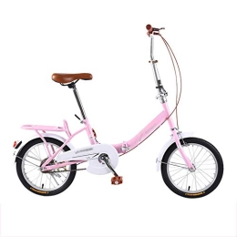 LYRONG Bike LYRONG 20 Inch Folding Bike, Single Speed Low Step-Through Steel Frame Foldable Compact Bicycle with Rack Comfort Saddle Urban Riding and Commuting, Pink