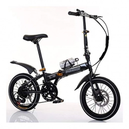 LYRONG Folding Bike LYRONG 6 Speed Folding Bike, Low Step-Through Steel Frame Foldable Compact Bicycle with Rack Fenders Urban Riding and Commuting, 16 Inch-Black