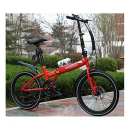 LYRONG Folding Bike LYRONG 6 Speed Folding Bike, Low Step-Through Steel Frame Foldable Compact Bicycle with Rack Fenders Urban Riding and Commuting, 16 Inch-Red