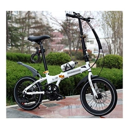LYRONG Folding Bike LYRONG 6 Speed Folding Bike, Low Step-Through Steel Frame Foldable Compact Bicycle with Rack Fenders Urban Riding and Commuting, 16 Inch-White