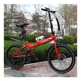 LYRONG Bike LYRONG 6 Speed Folding Bike, Low Step-Through Steel Frame Foldable Compact Bicycle with Rack Fenders Urban Riding and Commuting, 20 Inch-Red