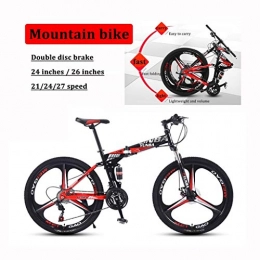 LYRWISHPB Folding Bike LYRWISHPB 21 / 24 / 27 Speed, Bike All-Terrain Mountain Bike 24 / 26 Inch Lightweight Small Portable Bicycle Adult Student Riding Feels Relaxed And Comfortable (Color : Red, Size : 24in)