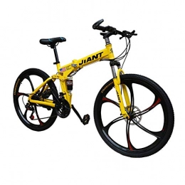 LYRWISHPB Folding Bike LYRWISHPB 6-Knife Wheel-Bicycle Mountain-Bike Folding Brakes 21 / 24-Speed Double-Disc Mountain Bike Folding Adult Black, Green, Red, Yellow (Color : Yellow, Size : 21 speed)