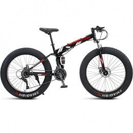 LZHi1 Folding Bike LZHi1 24 Inch 27 Speed Folding Mountain Bike With Full Suspension, Men Mountain Bike With Dual Disc Brakes, High Carbon Steel Adult Bike For Beach Snow(Color:Black red)