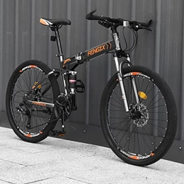 LZHi1 Bike LZHi1 26 Inch 30 Speed Folding Mountain Bike, Adult Mountain Trail Bicycle Commuter Bike With Dual Disc Brakes, Suspension Fork Urban Commuter City Bicycle(Color:Grey orange)