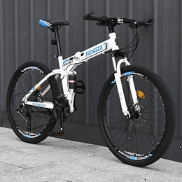 LZHi1 Bike LZHi1 26 Inch 30 Speed Folding Mountain Bike, Adult Mountain Trail Bicycle Commuter Bike With Dual Disc Brakes, Suspension Fork Urban Commuter City Bicycle(Color:White blue)