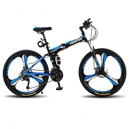 LZHi1 Folding Bike LZHi1 26 Inch 30 Speed Men Mountain Bike With Full Suspension, Foldable Mountan Trail Bicycle With Dual Disc Brake, High Carbon Steel Urban Commuter City Bicycle(Color:Black blue)