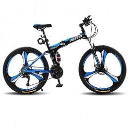 LZHi1 Bike LZHi1 26 Inch Adult Mountain Bike Mens Bicycle With Full Suspension, 30 Speed Mountain Trail Bicycle With Dual Disc Brakes, Folding Urban Commuter City Bicycle With Adjustable Seat(Color:Black blue)