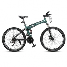 LZHi1 Bike LZHi1 26 Inch Foldable Dual Suspension Mountain Bike, 24 Speed Double Disc Brake Mountain Trail Bikes, Carbon Steel Frame Outroad Mountain Bicycle With Adjustable Seat(Color:Green)