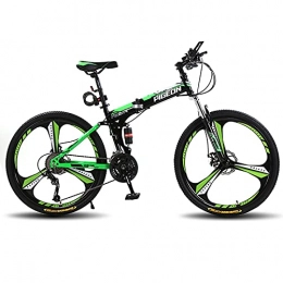 LZHi1 Folding Bike LZHi1 26 Inch Foldable Men Mountain Bike With Full Suspension, 30 Speed Commuter Bike Mountan Bicycle, High Carbon Steel Frame Outdoor Sports Mountain Bike(Color:Black green)