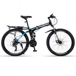 LZHi1 Bike LZHi1 26 Inch Folding Mountain Bike Commuter Bike, 27 Speed Full Suspension Disc Brake Mountain Bicycle, Portable Outdoor Bicycle City Road Bike For Women And Men(Color:Black blue)