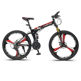 LZHi1 Bike LZHi1 26 Inch Folding Mountain Bike With Full Suspension, 27 Speed Mountain Bicycles With Double Disc Brake, Carbon Steel Frame Outroad Mountain Bicycle For Men Women(Color:Black red)