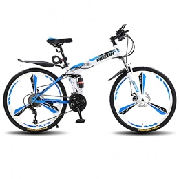 LZHi1 Folding Bike LZHi1 26 Inch Men Mountain Bike Commuter Bike, 30 Speed Mountan Bicycle With Full Suspension Disc Brake, Foldable City Road Bike With Adjustable Seat(Color:White blue)