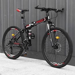 LZHi1 Bike LZHi1 26 Inch Mountain Bike Folding Adult Bike, 30 Speed High Carbon Steel Suspension Fork Mountain Trail Bicycle, Urban Commuter City Bicycle With Dual Disc Brakes(Color:Black red)