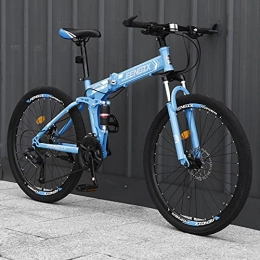 LZHi1 Bike LZHi1 26 Inch Mountain Bike Folding Adult Bike, 30 Speed High Carbon Steel Suspension Fork Mountain Trail Bicycle, Urban Commuter City Bicycle With Dual Disc Brakes(Color:Blue)