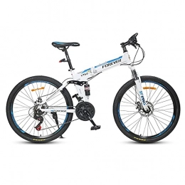 LZHi1 Folding Bike LZHi1 Foldable Adult Mountain Bike With Dual Suspension, 26 Inch 24 Speed Mountain Trail Bike, Carbon Steel Frame Double Disc Brake Outroad Mountain Bicycle For Women And Men(Color:White blue)